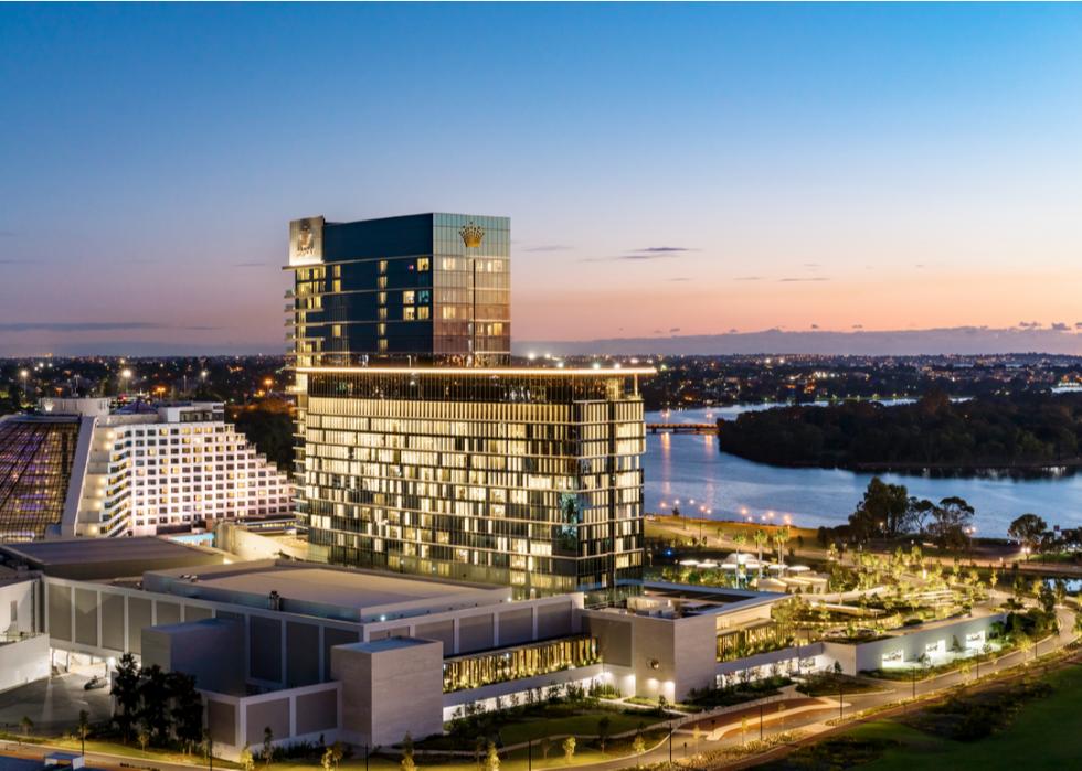 Nighttime exterior view of the Crown Casino.